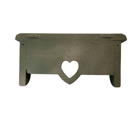 Handcrafted Wooden Wall Shelf With Heart Design & Pegs Sage Green - Picture 5 of 7